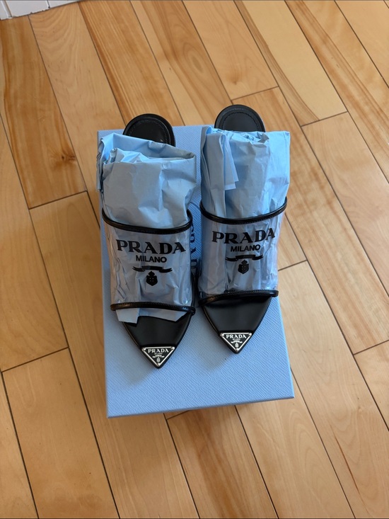 Prada Shoes - Prada Black Leather Pointed Toe Logo Slingbacks